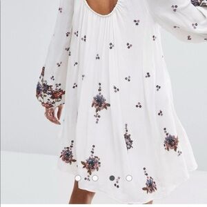 Free People Oxford Floral Embroidered Mini Dress in "Cream Combo"
